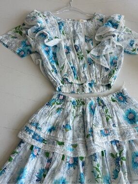 LoveShackFancy White and Blue Two-Piece Dress Set